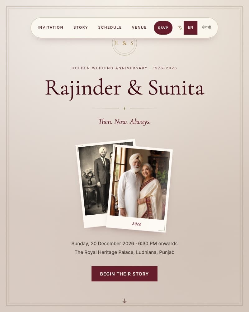 Then. Now. Always. — 50th Wedding Anniversary sample invitation