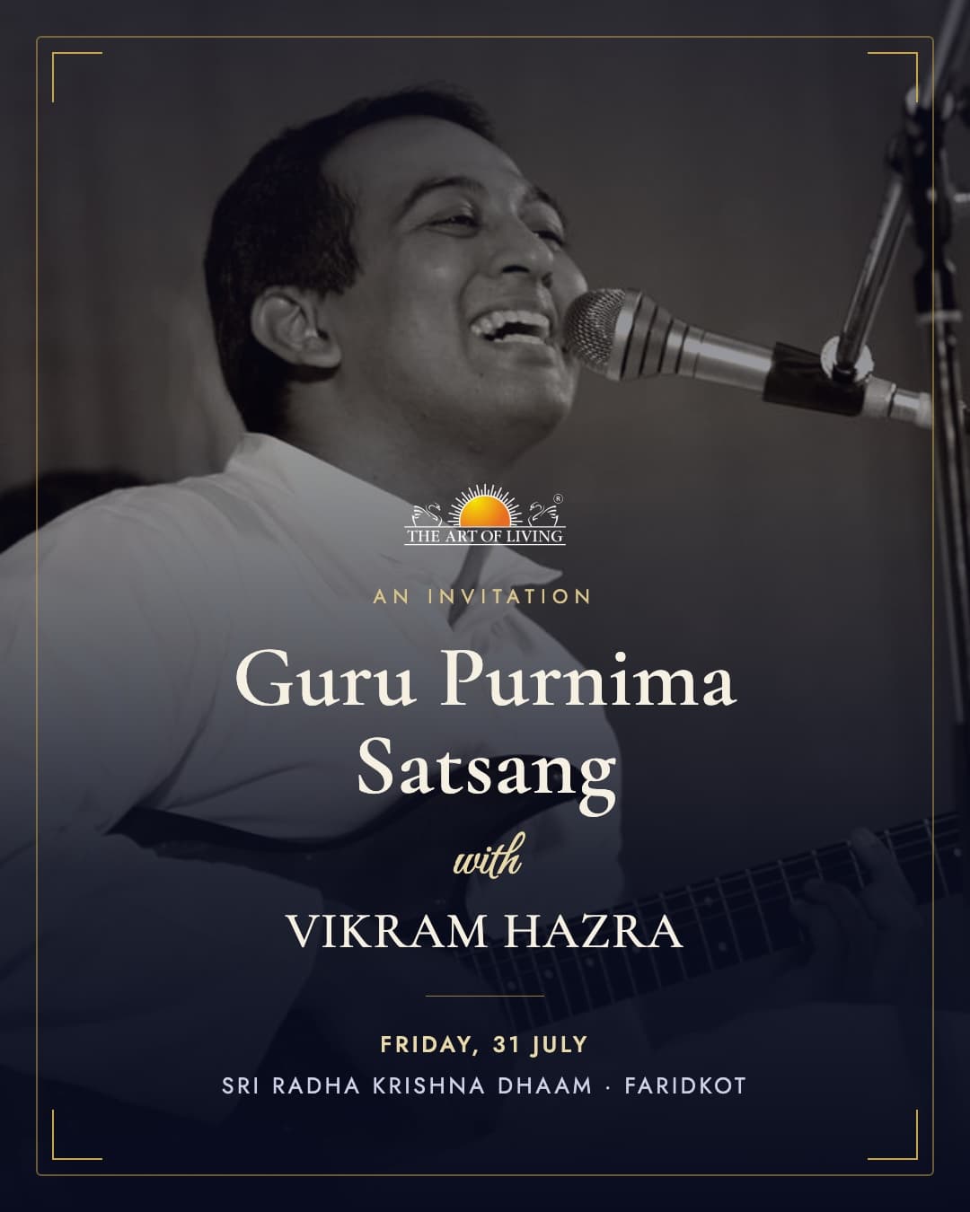 Guru Purnima with Vikram Hazra — Satsang · The Art of Living sample invitation