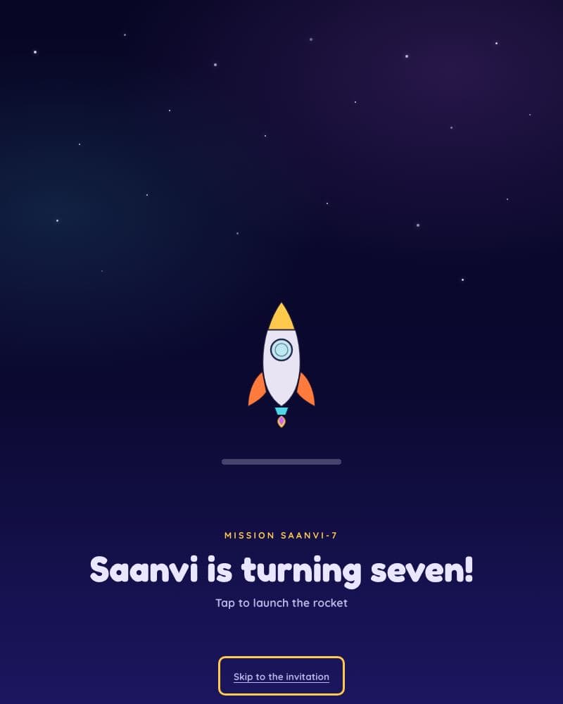 Mission SAANVI-7 — Kids Birthday · Space sample invitation