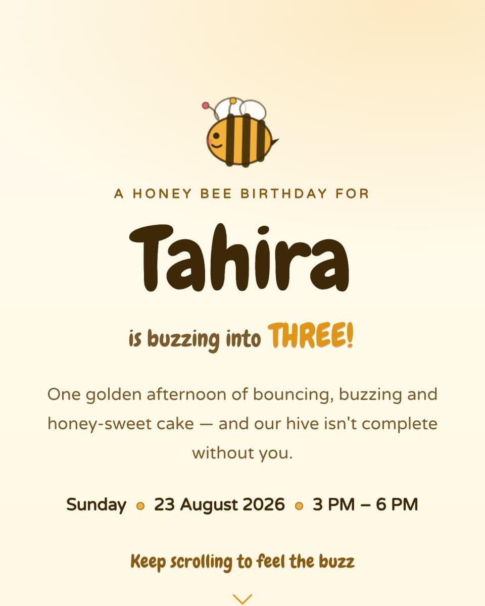 Tahira's Honey Bee Haven birthday invitation