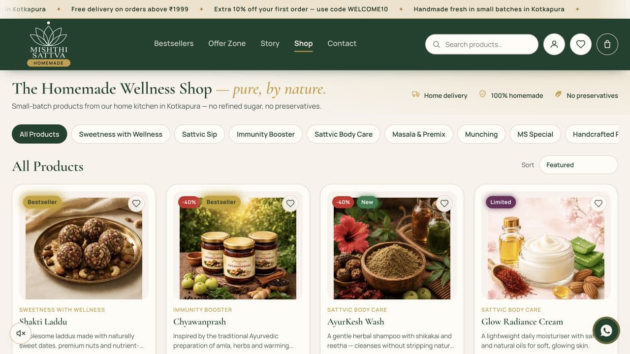 Mishthi Sattva online shop and product collections