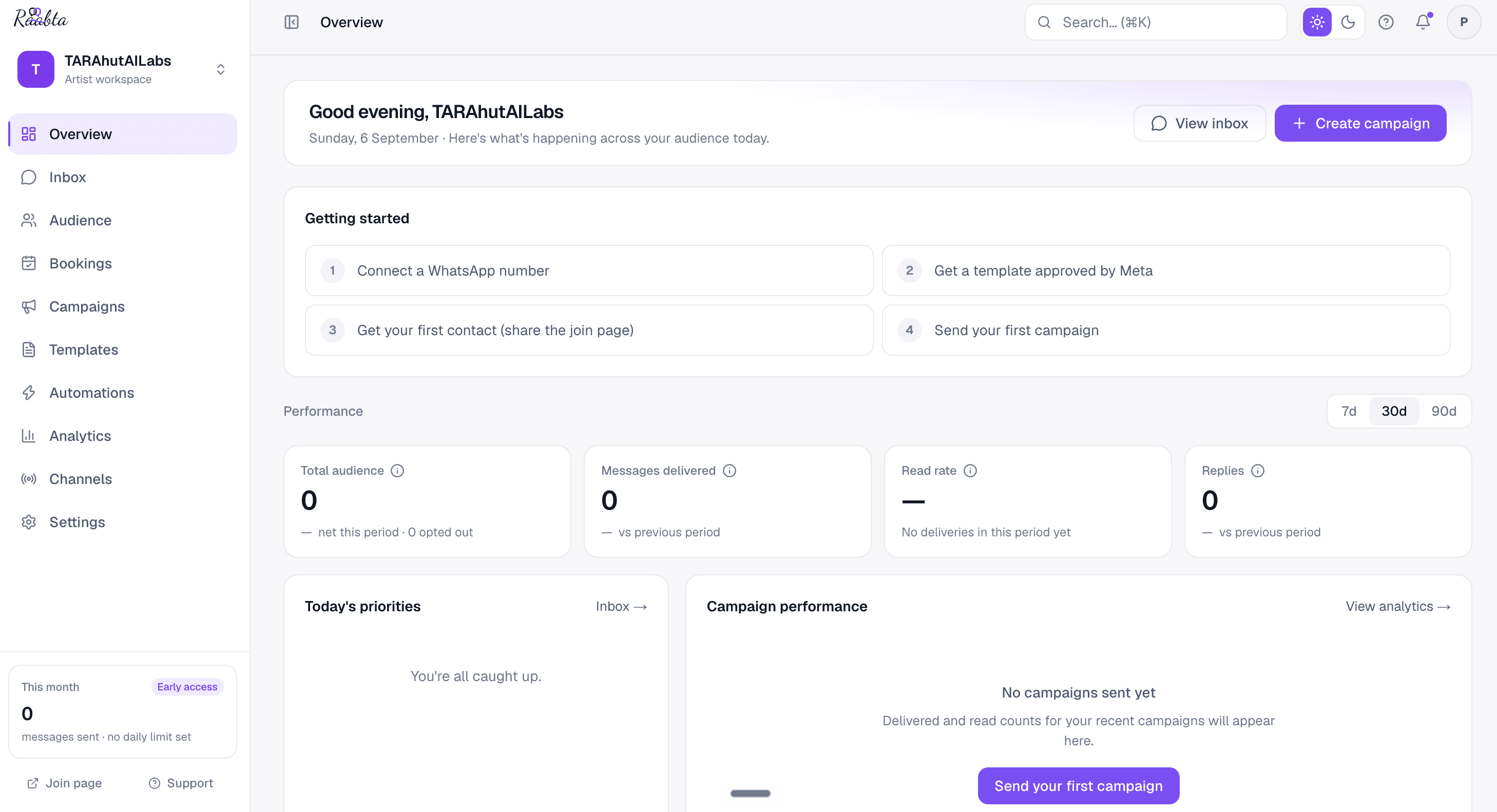 Raabta overview and onboarding dashboard