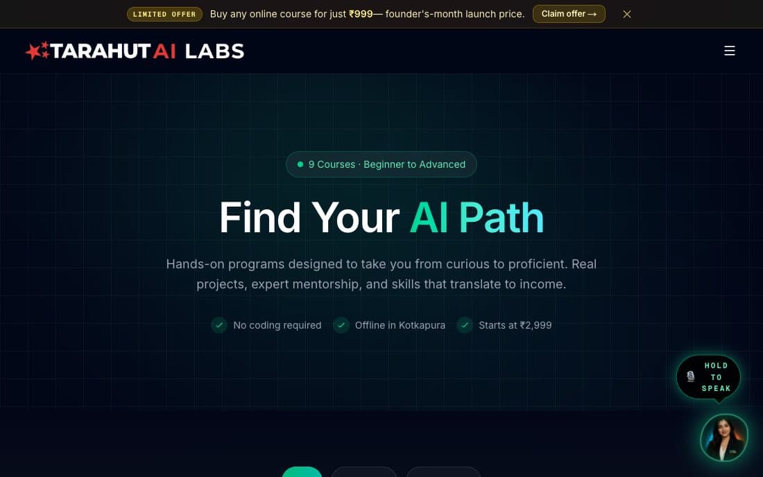 TARAhut AI Labs courses page